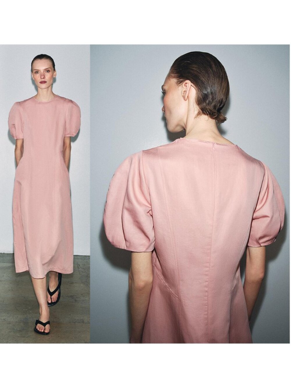 NEW ZARA linen blend midi pink dress 5289